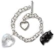 Sterling Silver Bracelet with Black Onyx Wolf Charm and Crystal Heart Charm