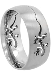 Surgical Steel Domed 9mm Tribal Gecko Ring Wedding Band Comfort-Fit, sizes 7 - 14