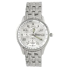 Geneva Platinum Decorative Chronograph Style Fashion Watch with Silver Face