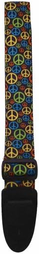 Master Strap Guitar Strap - Peace Sign Neon - Black Leather Ends with Built In Pick Pocket