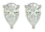 Platinum Plated Sterling Silver 9x6mm Pear-Shaped Cubic Zirconia Three-Prong Stud Earrings