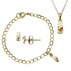Yellow Gold Overlay Sterling Silver Diamond Accent Girl's Sandal Earrings, 6