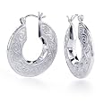 Sterling Silver Swirl Design Round Hoop Earrings