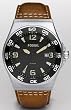 Fossil #AM4340 Men's Maddox Analog Black Dial Leather Strap Watch