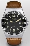 Fossil #AM4340 Men's Maddox Analog Black Dial Leather Strap Watch