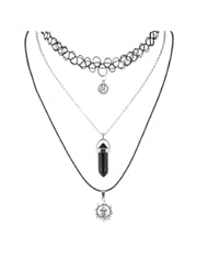 Jewelry: Zhenhui Multi Layers Tattoo Choker Necklace 3pcs Set Vintage Stretch Quarz Necklace Elastic Henna Gothic Punk Elastic Women Jewelry Set (Black) - Zhenhui