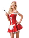 Sexy Maid Costume 4 Piece Set Dress with Attached Petticoat Cameo Brooch Headband and Feather Duster Gift Item