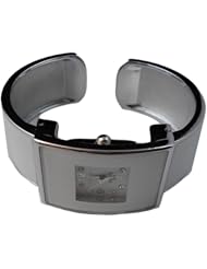 BestOfferBuy Women Rectangle Dial Steel Bangle Cuff Bracelet Wrist Watch White