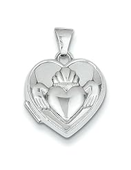 14k White Gold Polished Heart-Shaped Claddagh Locket