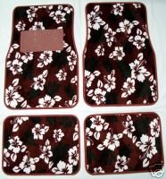 Red Hawaiian Hibiscus Carpet Front & Rear Car Truck Floor Mats