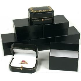 6 Double Ring Boxes Black Leather Locking Gift Display