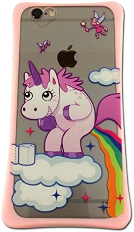 Happy Halo Unicorn Pooping Rainbows Phone Case for iPhone 6 and 6S - Clear Cover with Pink Bumper
