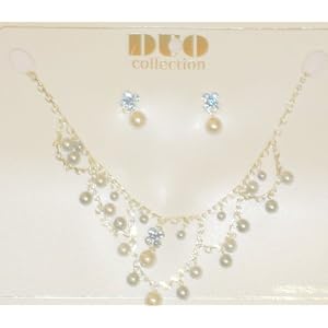 Genuine Gold and Silver Plated with Simulated Ivory Pearl and Blue Aquamarine Crystals Medium Chain...
