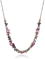 Sorrelli "Pink Orchid" Teardrop and Multi-Shaped Crystal Gold-Tone Necklace, 17"