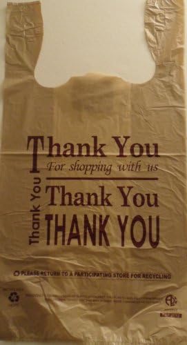 Thank You T- Shirt Carry Out Plastic Shopping Bags - Beige - Case of 500