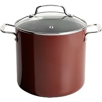 T-fal Simply Delicioso C1078064 Nonstick Dishwasher Safe Hard Enamel 8-Quart Stock Pot with Glass Lid Cookware, Red