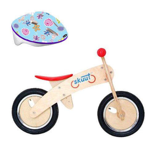 Diggin Active Skuut Wooden Blance Bike with Razor V8 Toddler Helmet Flowers