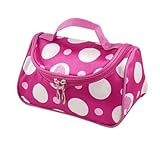 White Dotted Cosmetic Holder Magenta Makeup Case Bag for Woman