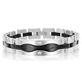 Men's Black and White Diamond Bracelet in Stainless Steel and 14k Gold (G, SI2, 0.10 carat) - 8 inches