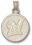 Milwaukee Brewers Solid 10K Gold ''M'' Round Pendant