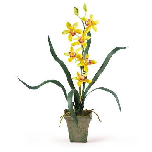 Potted Cymbidium Silk Orchid Arrangement - Yellow