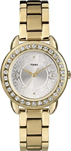 Timex Women's | Gold-Tone Bracelet & Case Swarovski Crystals Dress Watch T2P257