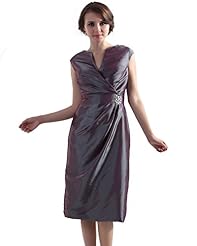 V-neck Taffeta Tea Length Natural   Waistline Beaded Lace Sheath Mother-of-the-Bride Dress 