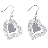 EXP Sterling Silver Two Heart Dangle Earrings