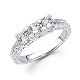 14k White Gold 3 Three Stone Round Diamond Ring 2.00 ct (G-H Color, SI2 Clarity)