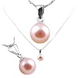 Freshwater Cultured Round Shape 7-7.5mm Pink Pearl Pendant, 16" Sterling Silver 1MM Cable Chain