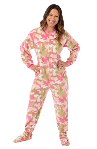 Big Feet Pjs Pink Camo Micro-polar Fleece Adult Onesie Footed Pajamas