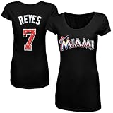 MLB Majestic Threads Jose Reyes Miami Marlins #7 Ladies Name & Number Premium T-Shirt - Black (Small)