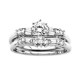 Sterling Silver 1/2 ct. Round and Baguette Shaped Cubic Zirconia Engagement Set