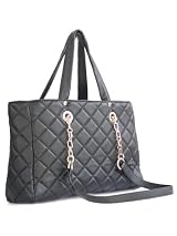 Passion Faux Quilted Leather Medium Shoulder Handbag With Gold-toned Hardware With Chain and Leather Straps.