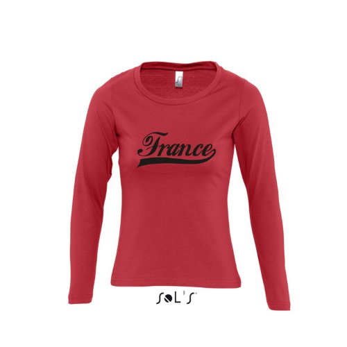 Frankreich Oldschool France LÄNDERSHIRT EM / WM FAN Trikot – Damen Langarm Longsleeve T-Shirt S-XL , red – schwarz , S