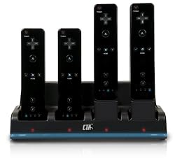 Wii Quadruple Remote Charger with 4 Rechargeable Batteries - Black