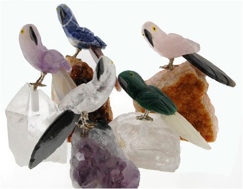 Set of 5 Crystal Birds- Rose Quartz, Crystal Quartz, Sodalite, Aventurine, Amethyst.