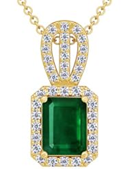 18K Yellow Gold Emerald Cut Emerald And Round Diamond Pendant (GIA Certificate)