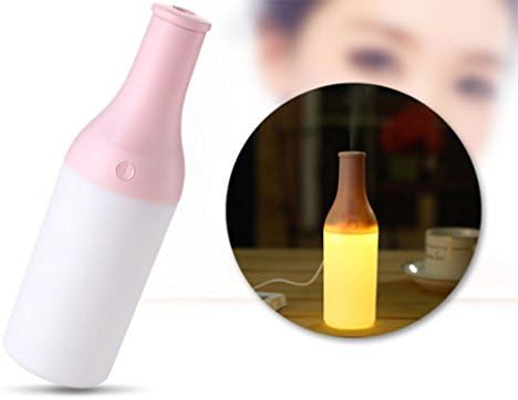 LongHai Portable Cool Bottle 180ml USB Mini Ultrasonic Humidifier Led Night Light Air Purifier Essential Oil Diffuser Aroma Mist Maker Home Car Humidifier Office Use (Pink)