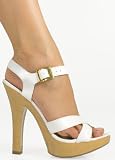 Sexy Sassy Chunky Platform Slingback with Unique Faux Wood Grain Design from Hot Fash Shoes - GUSTY White