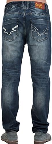 Ethosens Men Relaxed Skinny Fit Regular Original Dark Distressed Denim Jeans 28 Indigo