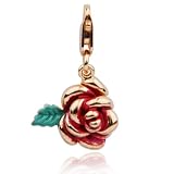 18k Gold Plated Sterling Silver Enamel Rose Charm