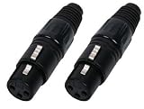 Pack Of 2 ~ Xlr 3 Pin Metal Bodied Female Socket Connector / Adaptor By Electrosmart® ~ Solder Connections & Flexible Cable Protector