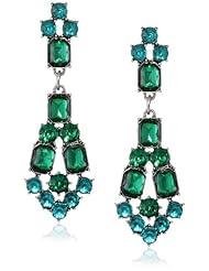 All Stone Deco Silver and Emerald and Teal Earrings