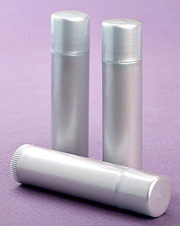 Ten .15 oz Light Silver Plastic Empty Lip Balm Containers Dispensers Tubes With Push Up and Flat Circle Cap