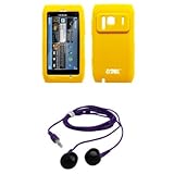 EMPIRE Yellow Silicone Skin Cover Case + Purple 3.5mm Stereo Headphones for ....