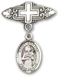 Sterling Silver Baby Badge with St. Agatha Charm and Badge Pin with Cross