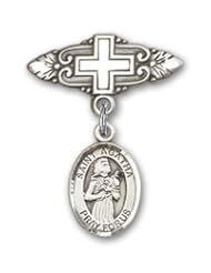 Sterling Silver Baby Badge with St. Agatha Charm and Badge Pin with Cross