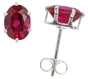 Oval-cut 3/4 carat size Ruby Red colored Sterling Silver Cubic Zirconia Stud Earring