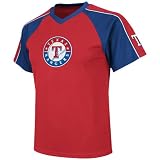 MLB Boys' Texas Rangers Jetstream Short Sleeve Raglan Overdyed Tee (Athletic Red/Deep Royal/White, Medium)